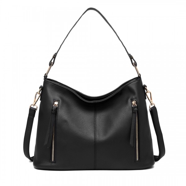 LT1941-MISS LULU CLASSIC STYLE SLOUCH SHOULDER BAG BLACK